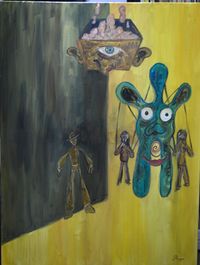 P-1074- Home amb barret amagat-oleo 60x80 r