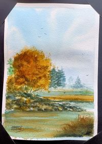 4-Paisatge + &agrave;rbre a la tardo-21x30cm-Aquarel&middot;la&ntilde;120&euro;